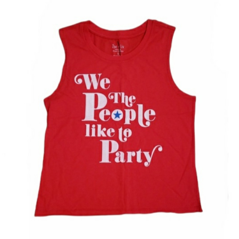 We The People Like To Party Tee Shirt Size Large Juniors NWOT Patriotic Red